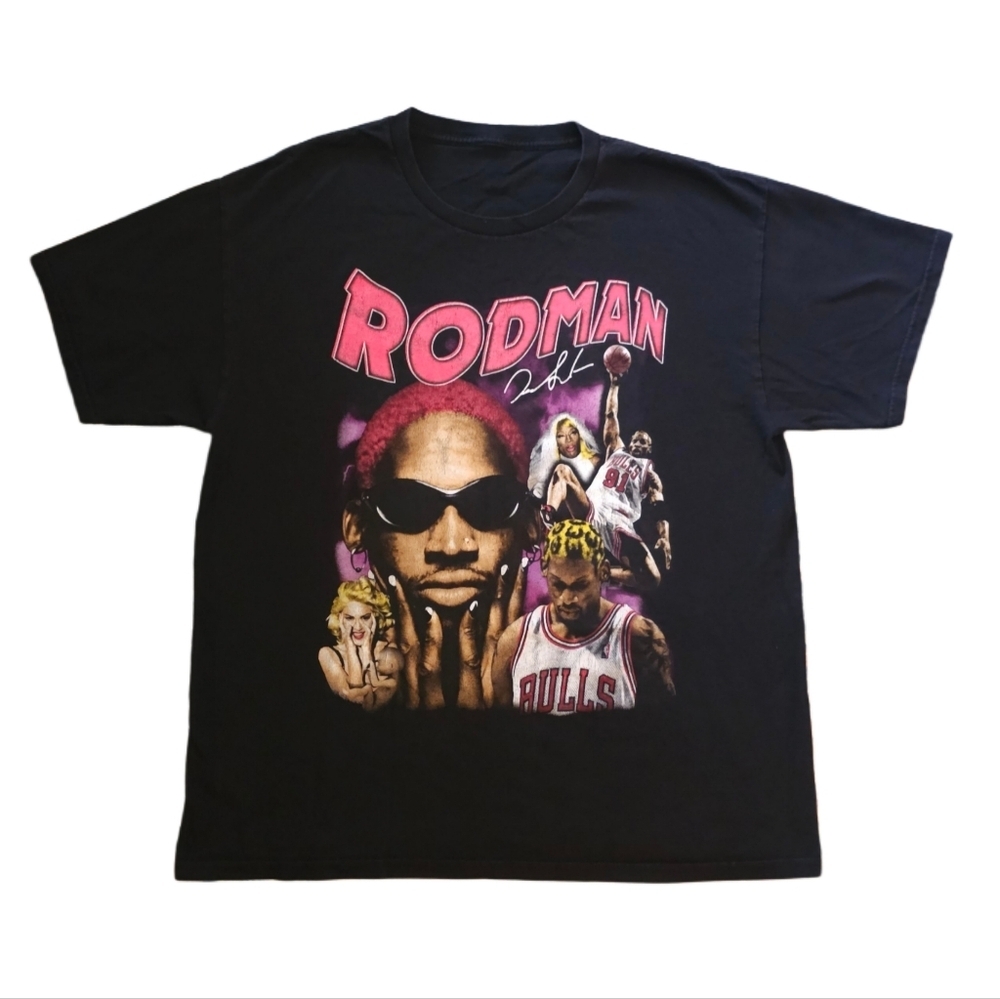 Vintage Black Dennis Rodman Graphic Tee Mens XXL 2XL NBA